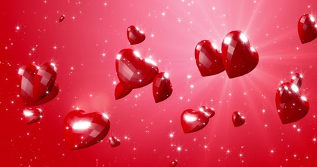 Romantic red polygonal flying hearts in ray of light. Valentines Day. Red event background. 3D rendering illustration - 322700553