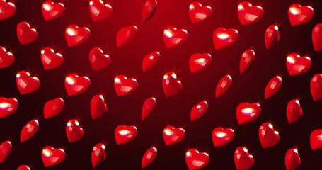 Romantic red polygonal flying hearts in ray of light. Valentines Day. Red event background. 3D rendering illustration - 322700562
