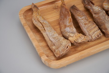 Dried bamboo shoot is a very healthy and nutritious food, it is in the white background