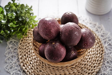 The delicious passion fruit is a tropical fruit