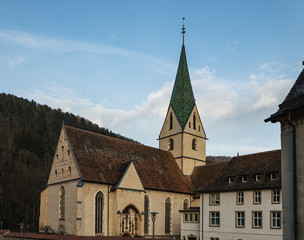 Fototapeta na wymiar Different view of Blaubeuren Abbey in the winter.