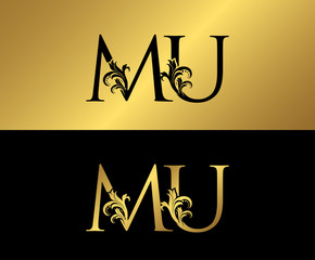 Golden MU Luxury Logo Icon, Vintage Gold M,U Letter Logo Design.