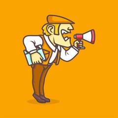 Film Director Scream Out With Megaphone Controlling Movie Vector Cartoon Character