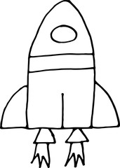vector drawing rocket goes on a journey, coloring book for children