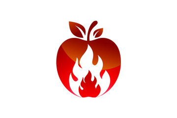 Fire in the fresh apple Illustration logo on white background. Apple fire logo design vector template
