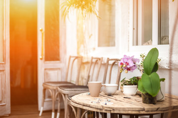 Scandinavian style living room interior details. Winter garden with faucet, water, flowers. Flower care concept. Urban jungle.