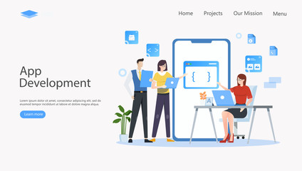 Mobile App Development Vector Illustration Concept , Suitable for web landing page, ui, mobile app, editorial design, flyer, banner, and other related occasion
