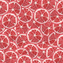 Pomegranate slice. Watercolor seamless pattern. Hand drawing.