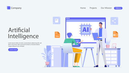Artificial Intelligence Vector Illustration Concept , Suitable for web landing page, ui, mobile app, editorial design, flyer, banner, and other related occasion