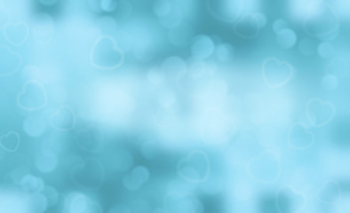 Abstract illustration with blurred hearts on blue background	