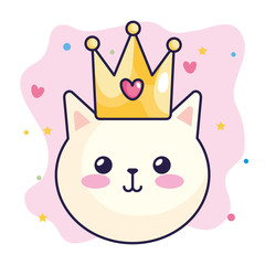 face of cat with crown and cute decoration vector illustration design