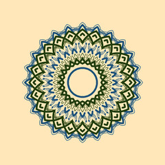 Ethnic Mandala Ornament. round. Arabic, Pakistan, Moroccan, Turkish, Indian, Spain motifs. blue and chocolate colors. Mandala with floral patterns. Yoga template. vintage
