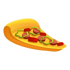 Tasty pizza slice icon. Cartoon of tasty pizza slice vector icon for web design isolated on white background