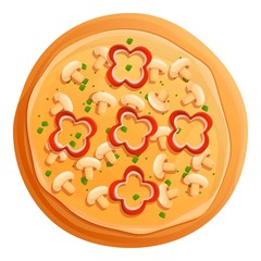 Vegetarian mushroom pizza icon. Cartoon of vegetarian mushroom pizza vector icon for web design isolated on white background