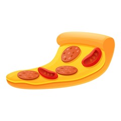 Tomato sausage pizza slice icon. Cartoon of tomato sausage pizza slice vector icon for web design isolated on white background