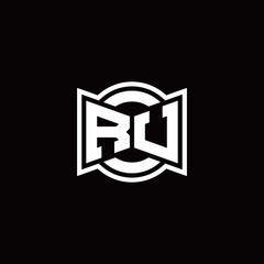 RU logo monogram with ribbon style circle rounded design template