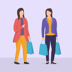 two woman shopping discussion with shopping bag with casual clothes