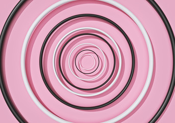 abstract minimal black and white round rings pattern on pastel pink background. trendy design for poster, cover, branding, banner, website. 3d rendering