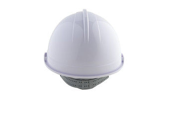 rear view of white safety helmet isolated background