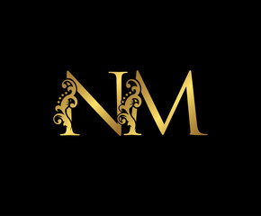 Initial letter N and M, NM, Gold Logo Icon, classy gold letter monogram logo icon suitable for boutique,restaurant, wedding service, hotel or business identity.