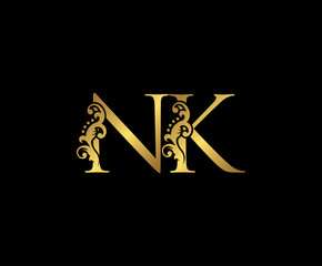Initial letter N and K, NK, Gold Logo Icon, classy gold letter monogram logo icon suitable for boutique,restaurant, wedding service, hotel or business identity.