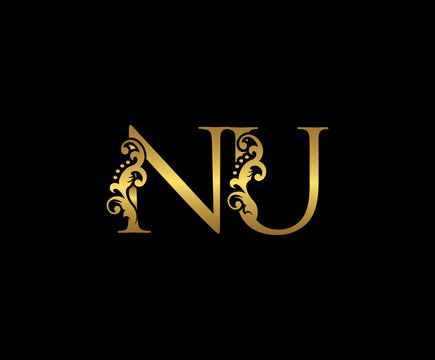 Initial letter N and U, NU, Gold Logo Icon, classy gold letter monogram logo icon suitable for boutique,restaurant, wedding service, hotel or business identity.