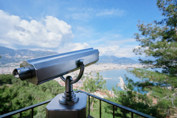 Coin Operated Binocular viewer on Alanya view point looking out to the bay and city.