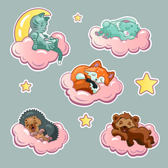 little animals sleep on clouds stickers for children