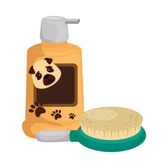 brush pet with dog care bottle isolated icon vector illustration design