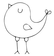Single hand drawn bird for greeting cards, posters, comics design. Isolated on white background. Doodle vector illustration.