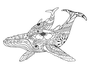 Сoloring book family of whales