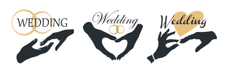 The hand of a man and a woman together. Vector signs for weddings