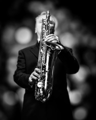Jazz Musician Playing Tenor Saxophone (black and white)