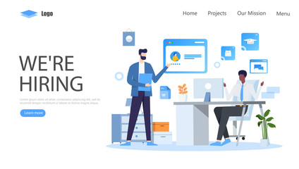 Hiring and Recruitment Vector Illustration Concept, Suitable for web landing page, ui, mobile app, editorial design, flyer, banner, and other related occasion