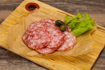 Spanish Salchichon sausage with salad