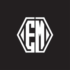 EM Logo monogram with hexagon line rounded design template