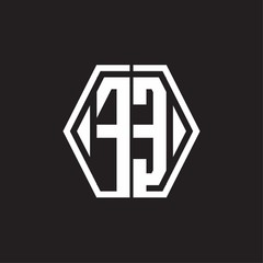 FE Logo monogram with hexagon line rounded design template