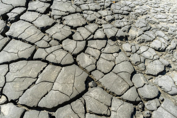 Cracked soil in Berca Muddy Volcanoes area in Buzau, Romania; active muddy volcanoes