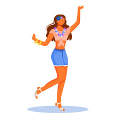 Dancing girl flat color vector faceless character. Female in floral body adornment. Traditional festival. Standing latino woman isolated cartoon illustration for web graphic design and animation