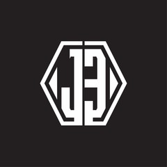 JE Logo monogram with hexagon line rounded design template
