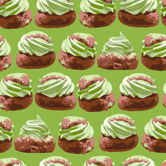 Semla. Traditional swedish dessert with whipped matcha cream.