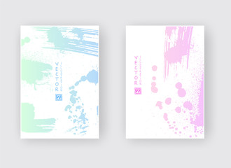 Green Pink gradient ink brush stroke poster on white background.