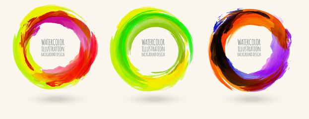 Watercolor circle texture set. Vector circle elements