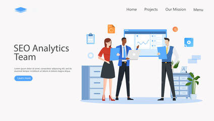 SEO Analytics Team Vector Illustration Concept , Suitable for web landing page, ui, mobile app, editorial design, flyer, banner, and other related occasion
