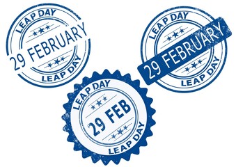 29 February Leap Day, leap year - blue stamp on a white background.	