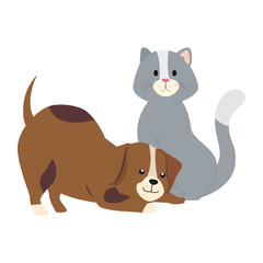 cute cat and dog animals isolated icon vector illustration design