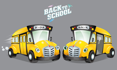 Back to school's vector. With cute cartoon school bus. Isolated background. 