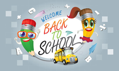 Back to school's vector. With cute cartoon characters. Education related elements background.