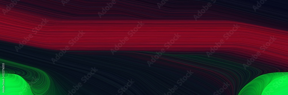 Poster artistic designed horizontal banner with very dark pink, firebrick and lime green colors. fluid curved lines with dynamic flowing waves and curves
