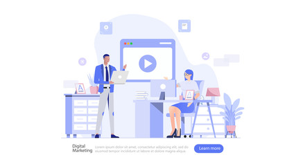 Video Marketing Vector Illustration Concept , Suitable for web landing page, ui, mobile app, editorial design, flyer, banner, and other related occasion